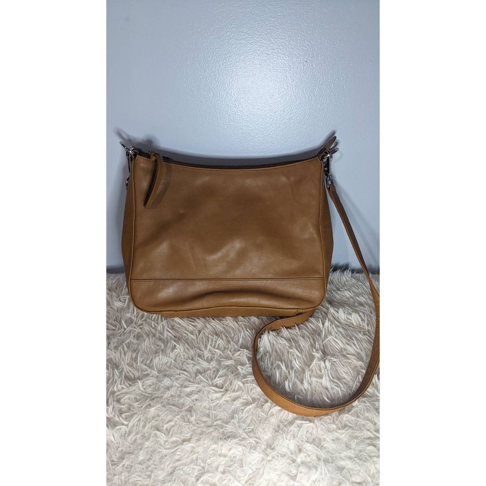 RFID tan leather purse silver hardware